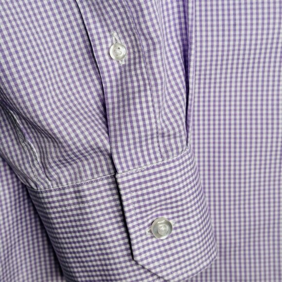 Guy Laroche Paris Mens Long Sleeve Shirt Size 18 34/35 Lilac Gingham Non Iron - Picture 7 of 10